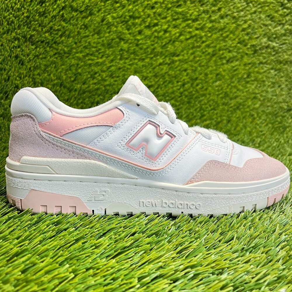 New Balance 550 Girls Size 6Y Pink White Athletic Leather Walking Shoes Sneakers